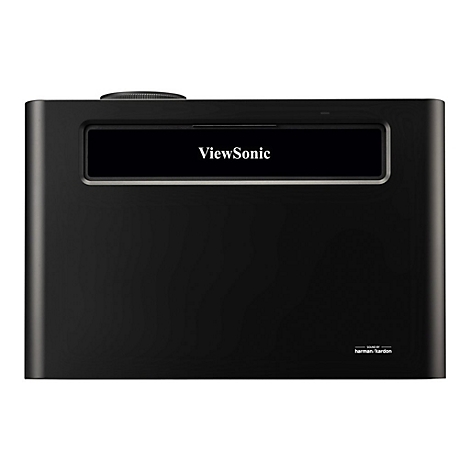 Schwarzer ViewSonic Projektor. Oben und mittig Logo und darunter schwarze OberflÃ¤che.