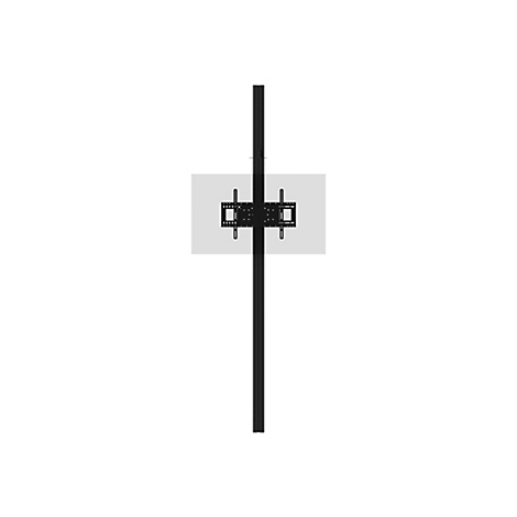 Eine schwarze TV-Halterung, bestehend aus einer Säule und einer Halterung für den Fernseher, auf einem hellgrauen Hintergrund.