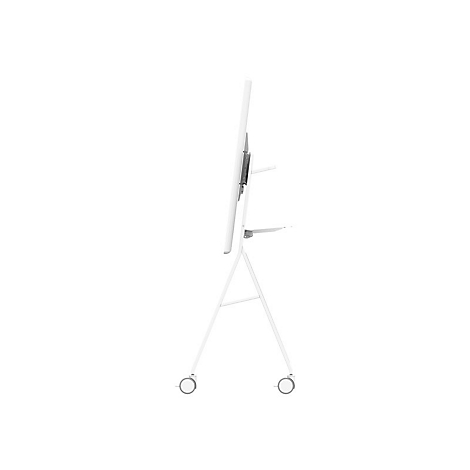 WeiÃŸes, mobiles Whiteboard auf Rollen, seitlich dargestellt.