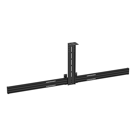 Schwarzes Metallgestell in T-Form, mit Löchern und Schlitzen für die Montage.