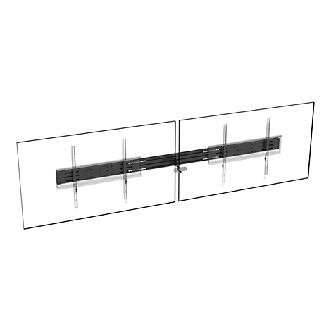 Schwarzgraue TV-Halterung, bestehend aus Halterungen und einer Verbindungsstange, vor hellem Hintergrund.