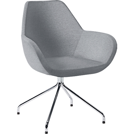Gray upholstered swivel chair with silver star base.