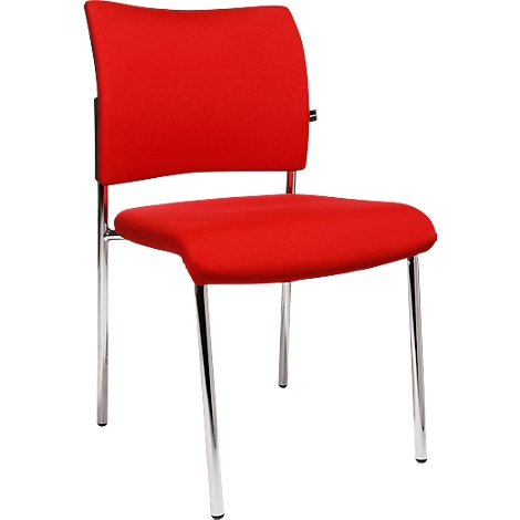 Red chair with chrome frame, standing against a white background.