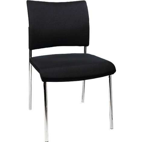 Black chair with metal legs against a neutral background. The seat and backrest are made of fabric.