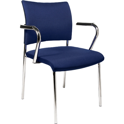 Blue office chair with armrests and chrome frame.