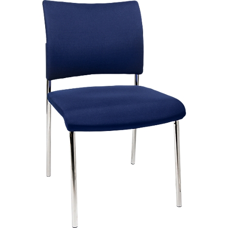 Blue chair with chrome legs. The seat and backrest are padded.