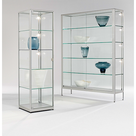 Vitrine haute argent l 100 cm avec structure aluminium et