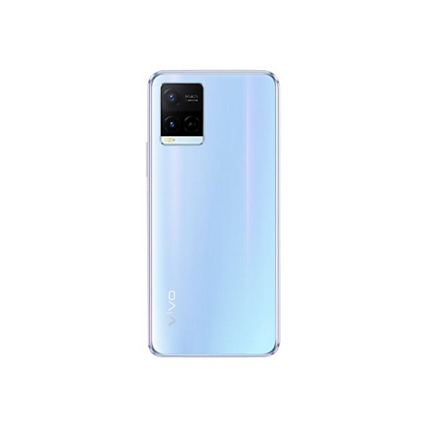 Hellblaues Smartphone von hinten, mit Kamera und „VIVO“-Logo.