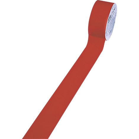 Een rol rode tape, met een strook eraf getrokken.