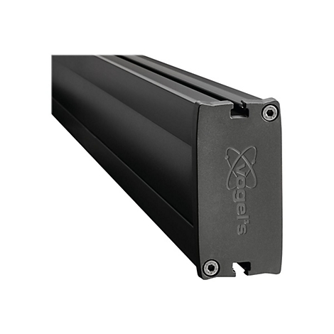 Detailaufnahme eines schwarzen, rechteckigen Vogels-Produkts. Der Markenname und Schrauben sind zu sehen.