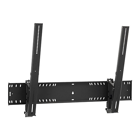 Schwarze TV-Wandhalterung, bestehend aus Halterung und zwei vertikalen Trägern mit Löchern.