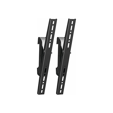 Zwei schwarze Halterungen für einen Flachbildfernseher vor weißem Hintergrund.