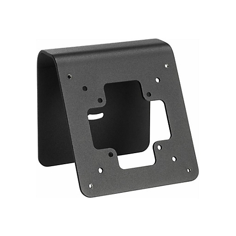 Schwarzer Wandhalter aus Metall mit rechteckiger Form. Das Produkt hat mehrere Löcher und Aussparungen.