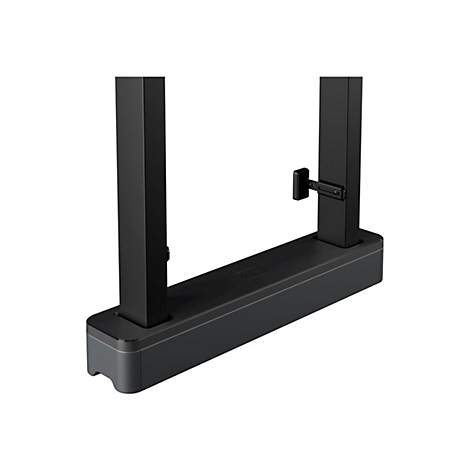 Schwarze Tischbasis mit zwei Säulen. Detailansicht des Halters.