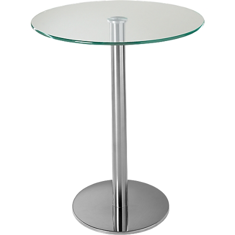 Small round glass table with silver base.
