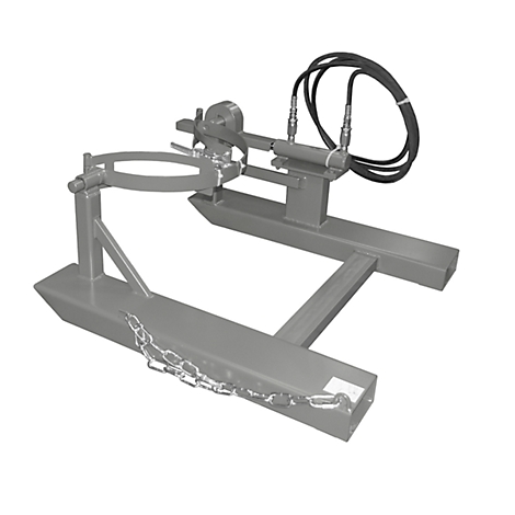 Construcción metálica gris con soporte, cadena y mangueras. Para transporte o elevación.