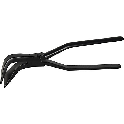 Zwarte tang met gebogen punten en handvatten. Metaalbewerkingstool.