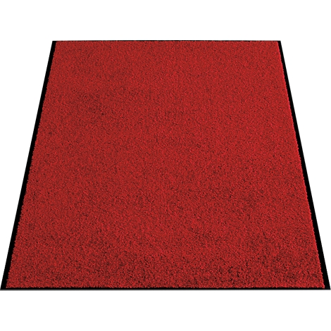 Rood tapijt met zwarte rand. Perspectief. 