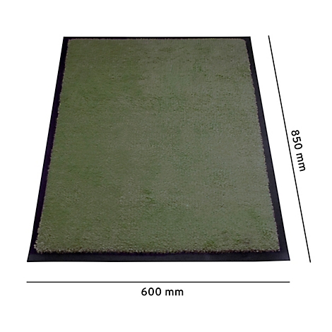 Een groene rechthoekige golfmat met zwarte randen. Afmetingen: 600 x 850 mm.