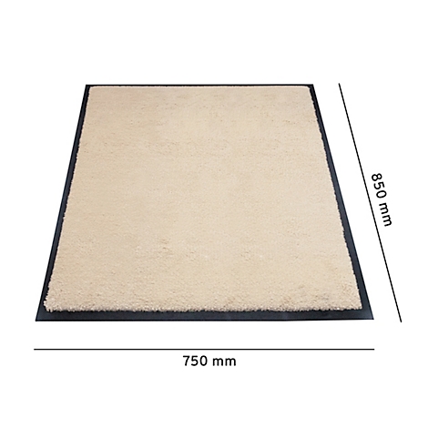 Beige tapijt, 750 x 850 mm, met zwarte rand. Afmetingen worden door lijnen aangegeven.