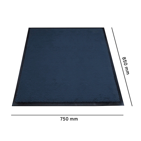 Donkerblauw rechthoekig tapijt, afmetingen: 750 x 850 mm.