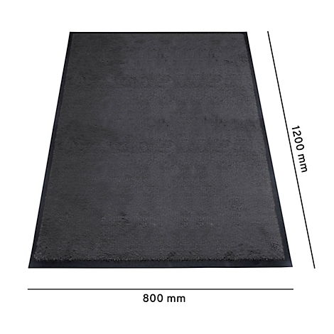 Donkergrijze deurmat met zwarte rand. Afmetingen: 800 x 1200 mm.