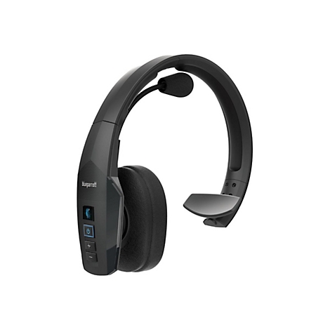 Casque noir avec microphone et boutons de commande.