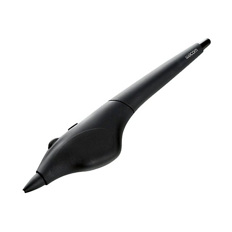 Schwarzer Wacom-Stift, abgerundet, ergonomisch geformt. Am Schaft steht „wacom“.