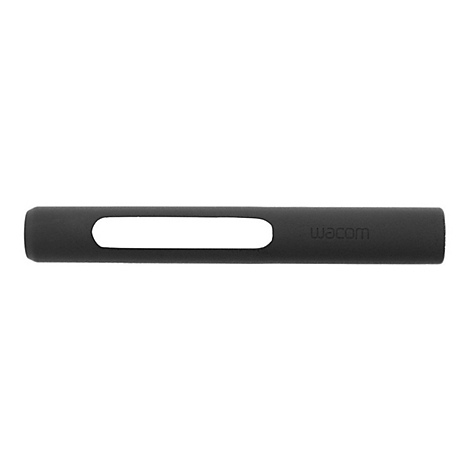 Schwarzes Wacom-Tablet-Zubehör mit einer länglichen Öffnung. Der Schriftzug Wacom ist eingeprägt.