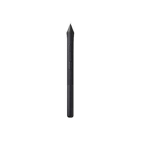 Schwarzer Grafikstift vor weiÃŸem Hintergrund. Der Stift hat eine Spitze und eine Taste.