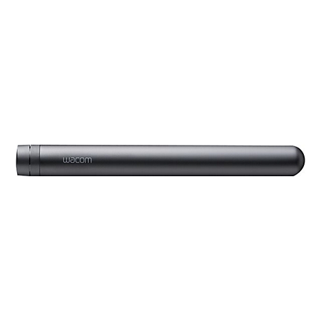 Grauer, zylinderfÃ¶rmiger Stift mit wacom-Schriftzug.