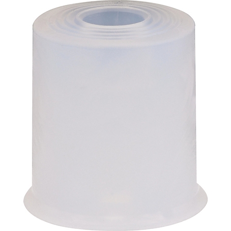 Een cilindrisch, wittig object met een ronde basis en een gat in het midden, mogelijk een lampenkap of een vergelijkbaar product.