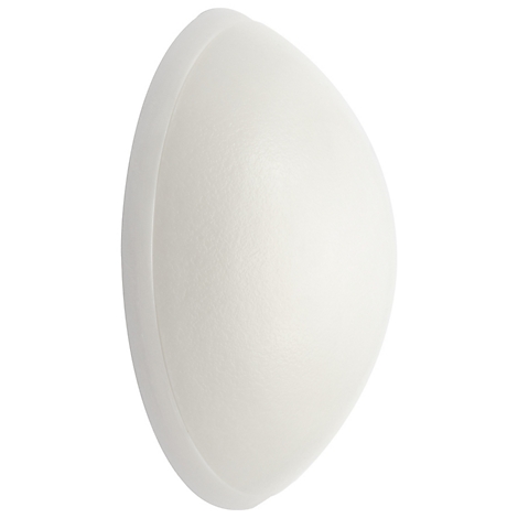 Ovalförmige, weiße Lampe. Geriffelte Oberfläche mit hellem Rand.