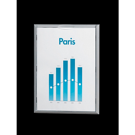 Graph in a silver frame with "Paris" and chart with blue bars and a dotted line on a white background.