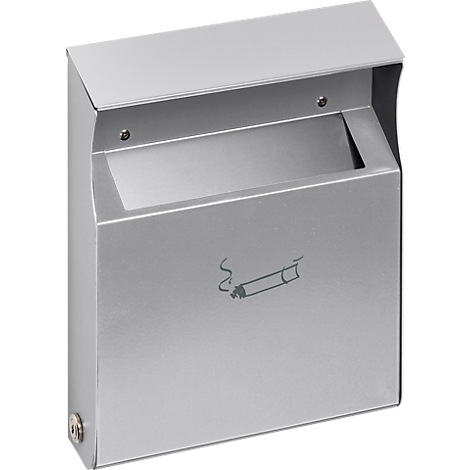 Silver wall ashtray with cigarette symbol.