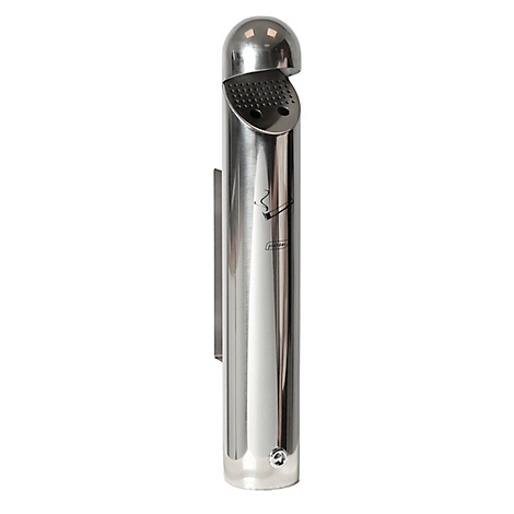 Silberner, zylindrischer Wand-Ascher mit abgerundeter Kappe und Aschenbecheröffnung.