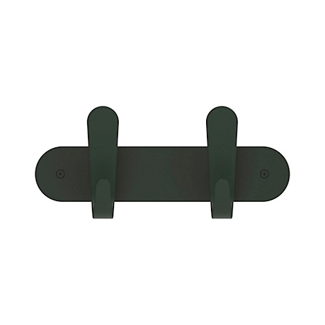 Dunkelgrüner Haken vor weißem Hintergrund.