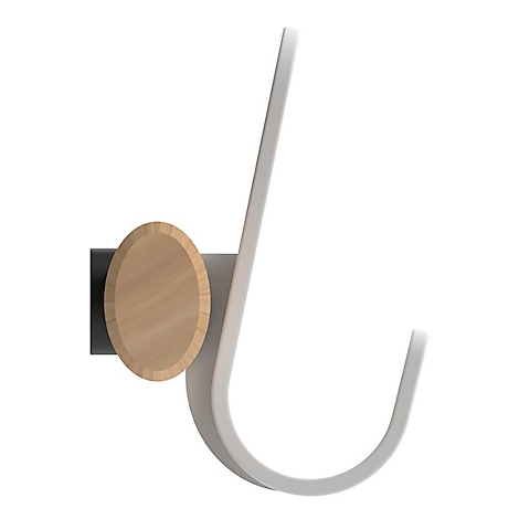 Haken für Wand mit ovalem Holz und weissem Metall. Schwarz montiert.