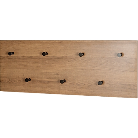 Holz Garderobenpaneel mit acht schwarzen Knöpfen.