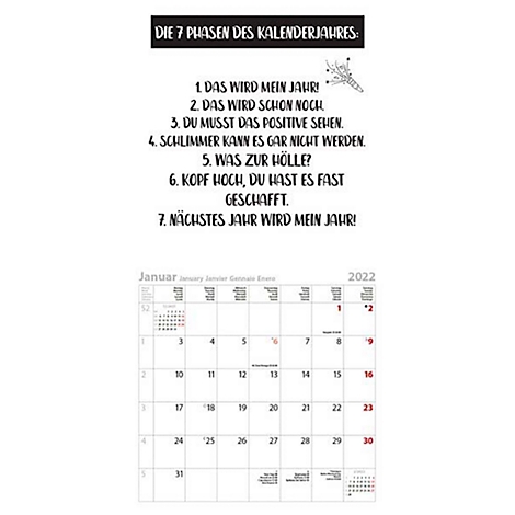 Wandkalender Korsch âVisual Wordsâ, fÃ¼r das Jahr 2022, mit SprÃ¼chen, mehrsprachiges Kalendarium, Monats- & JahresÃ¼bersicht, FSCÂ®-Papier, weiÃ-schwarz