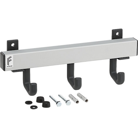 Hangende balk met drie haken en bevestigingsmateriaal.