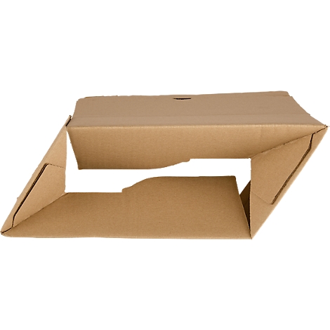 Geöffnete Verpackung aus Pappe, schräg von oben aufgenommen.