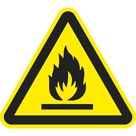 Yellow warning triangle with black flame. The symbol warns of flammable substances.