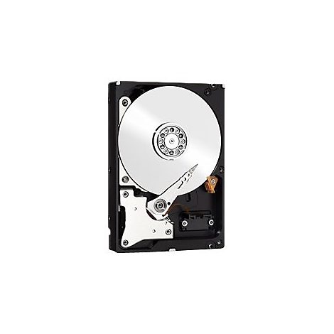 Festplatte, geöffnet. Silberscheibe, Lesekopf und schwarzes Gehäuse auf weißem Hintergrund.