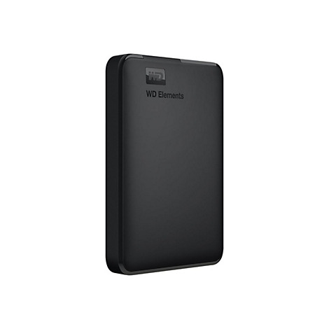 Disque dur externe noir 'WD Elements' sur fond blanc.