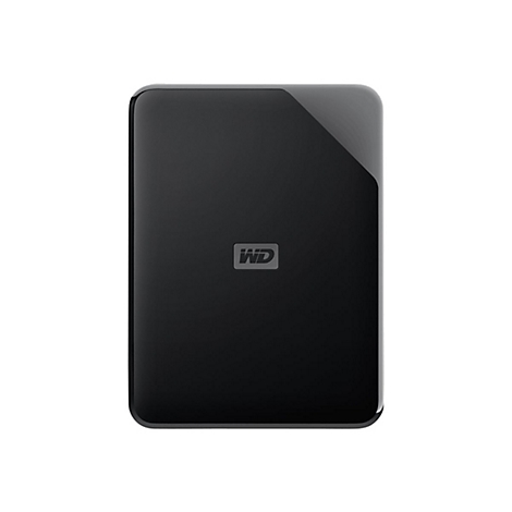Disque dur externe noir avec logo WD.