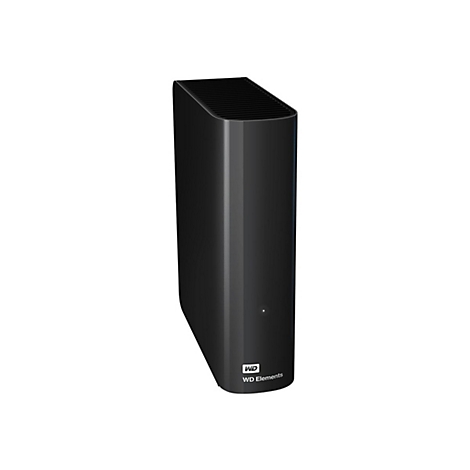 Disque dur externe noir WD Elements. Le produit est sur fond blanc.
