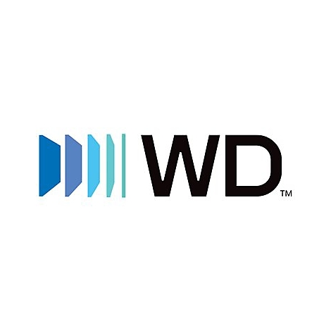 WD Logo. Blau- und Türkistöne, neben schwarzen Buchstaben. TM.