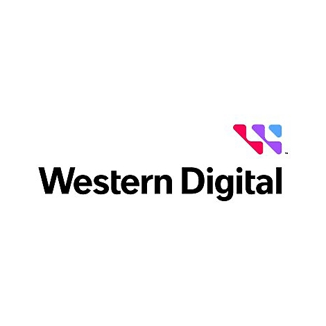 Logo von Western Digital mit Schriftzug und abstraktem Farbsymbol.