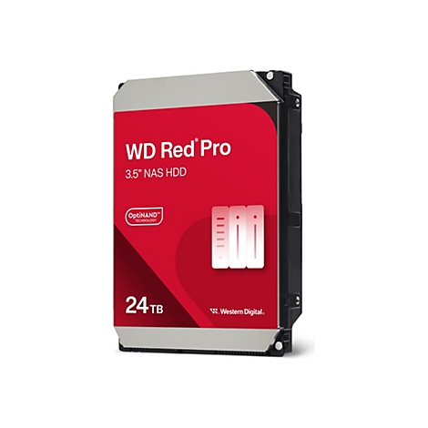 Festplatte WD Red Pro mit roter Beschriftung und schwarzen Kanten, 24 TB, OptiNAND.